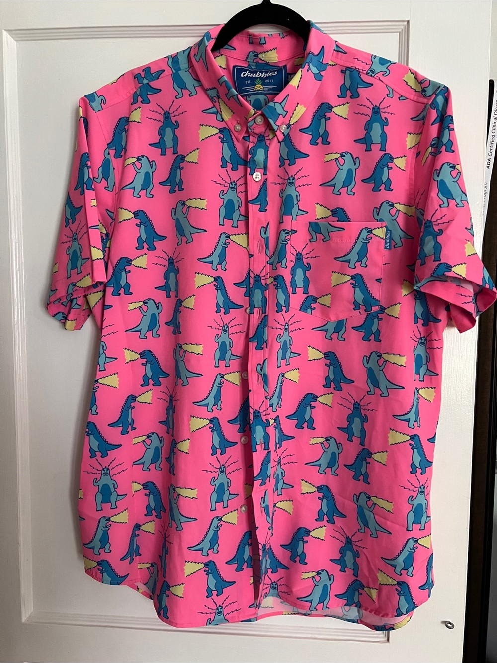 Chubbies Hear Me Roar Pink Short-Sleeve Button-Down Dinosaur Print Shirt